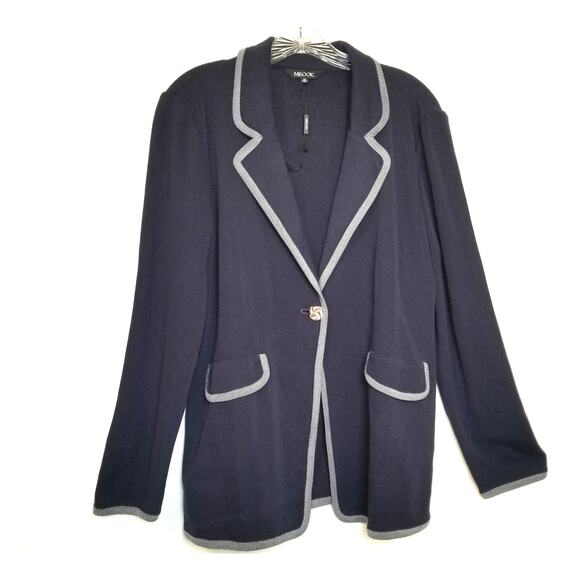 Misook Navy & White Women's Blazer Single Breasted Long Sleeve Notch Collar Sz M - Picture 1 of 8